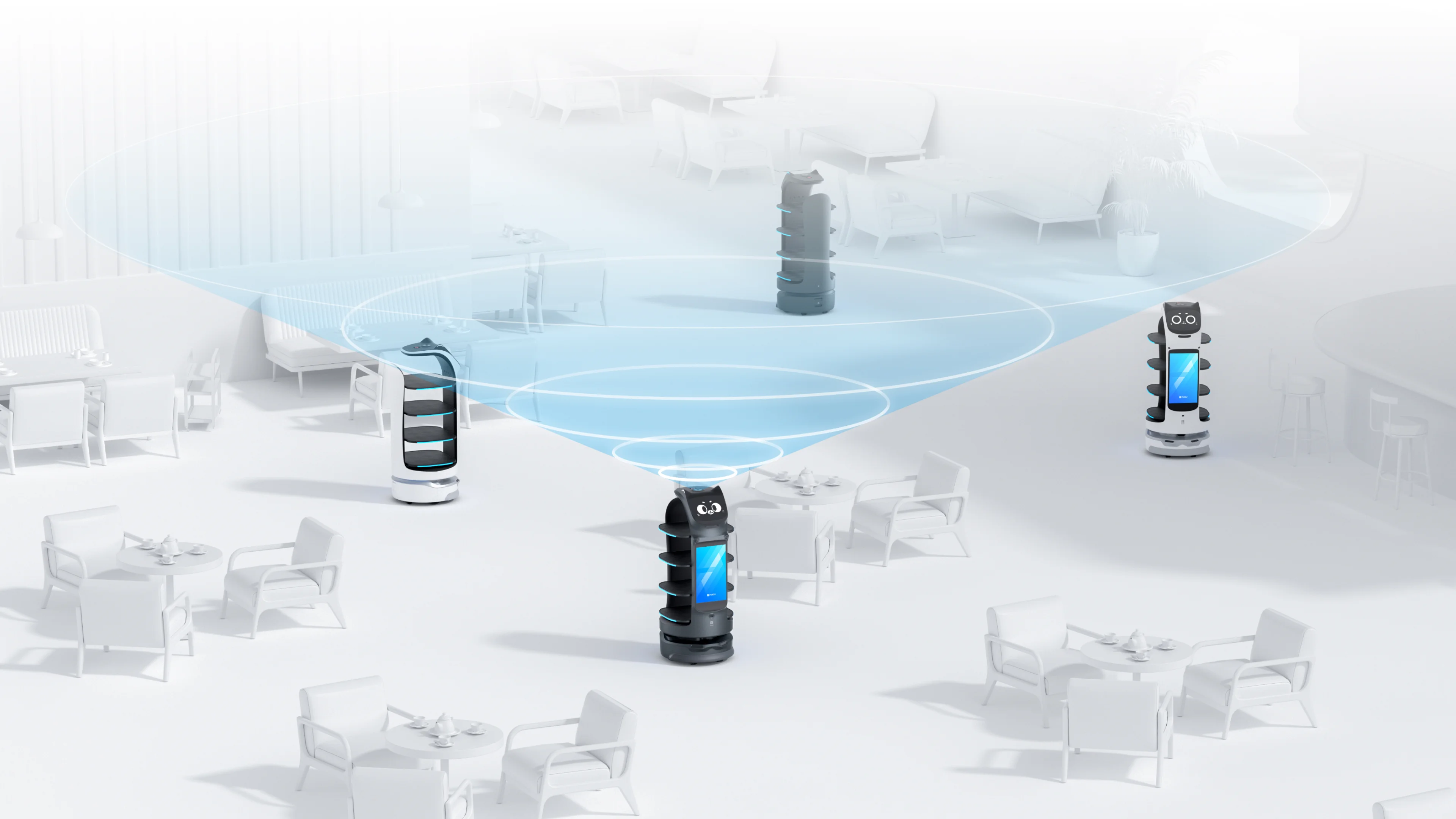 Visualisierung der VSLAM-Navigation mehrerer PUDU-Roboter